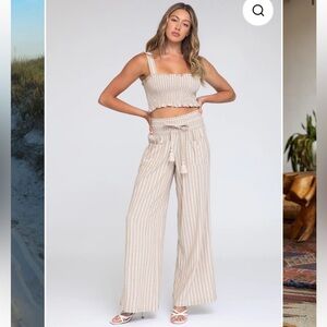 Rewash Smocked Top & Boardwalk Pant Linen Set Size Small